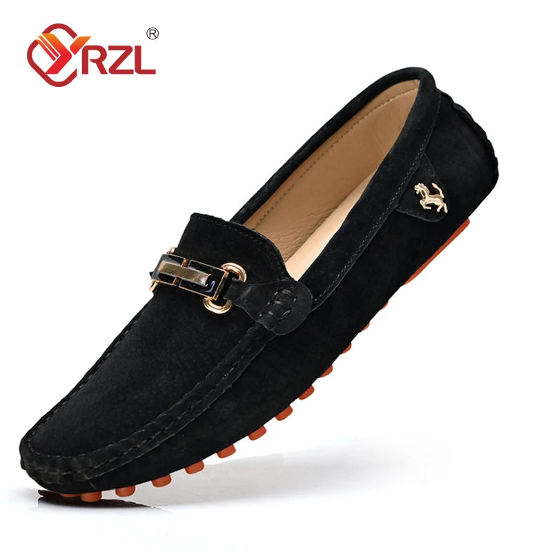 YRZL Loafers Men Big Size 48 Soft Driving Moccasins High Quality Flats Genuine Leather Shoes Men Slip-on Suede Loafers for Men